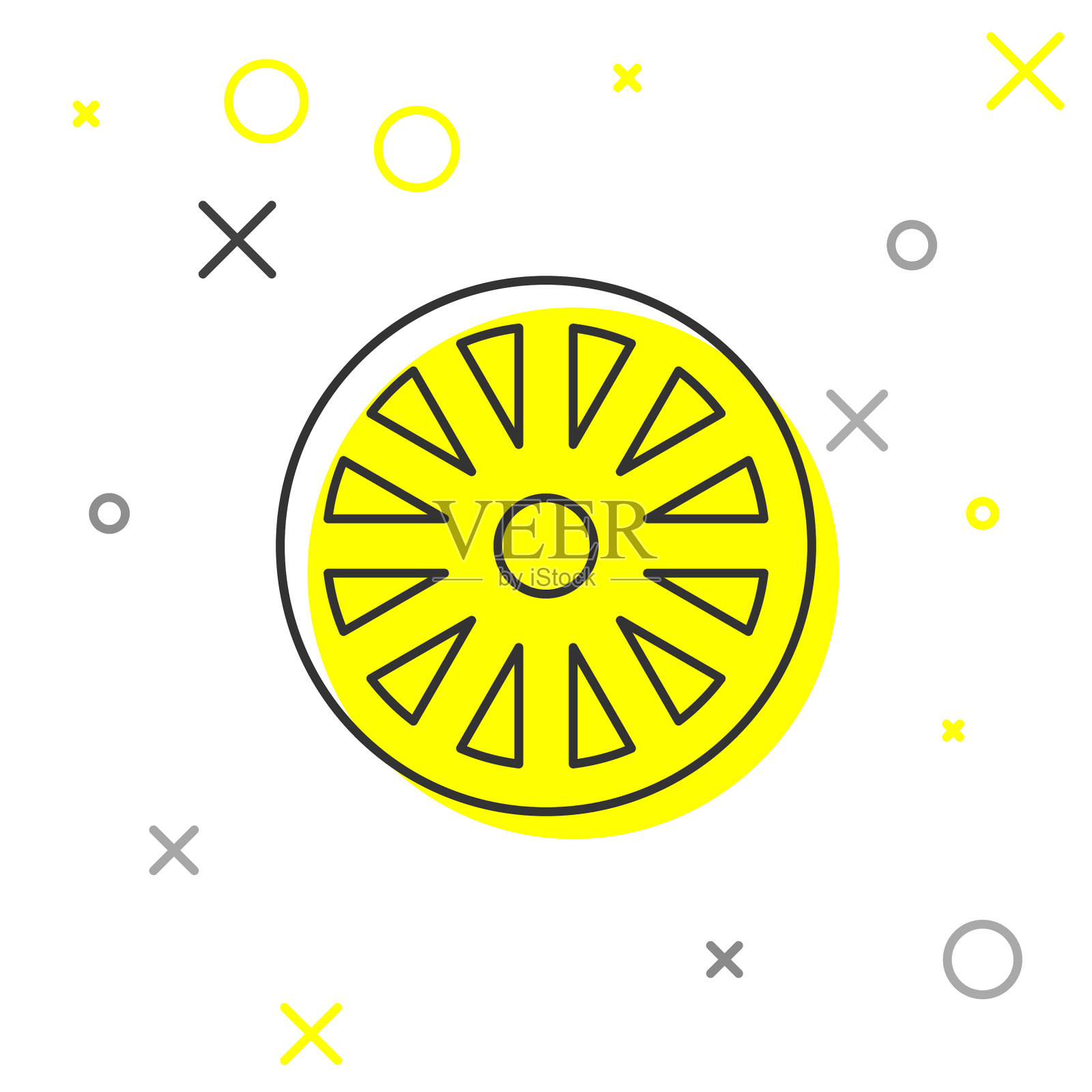 灰色线老木轮图标孤立在白色插画图片素材