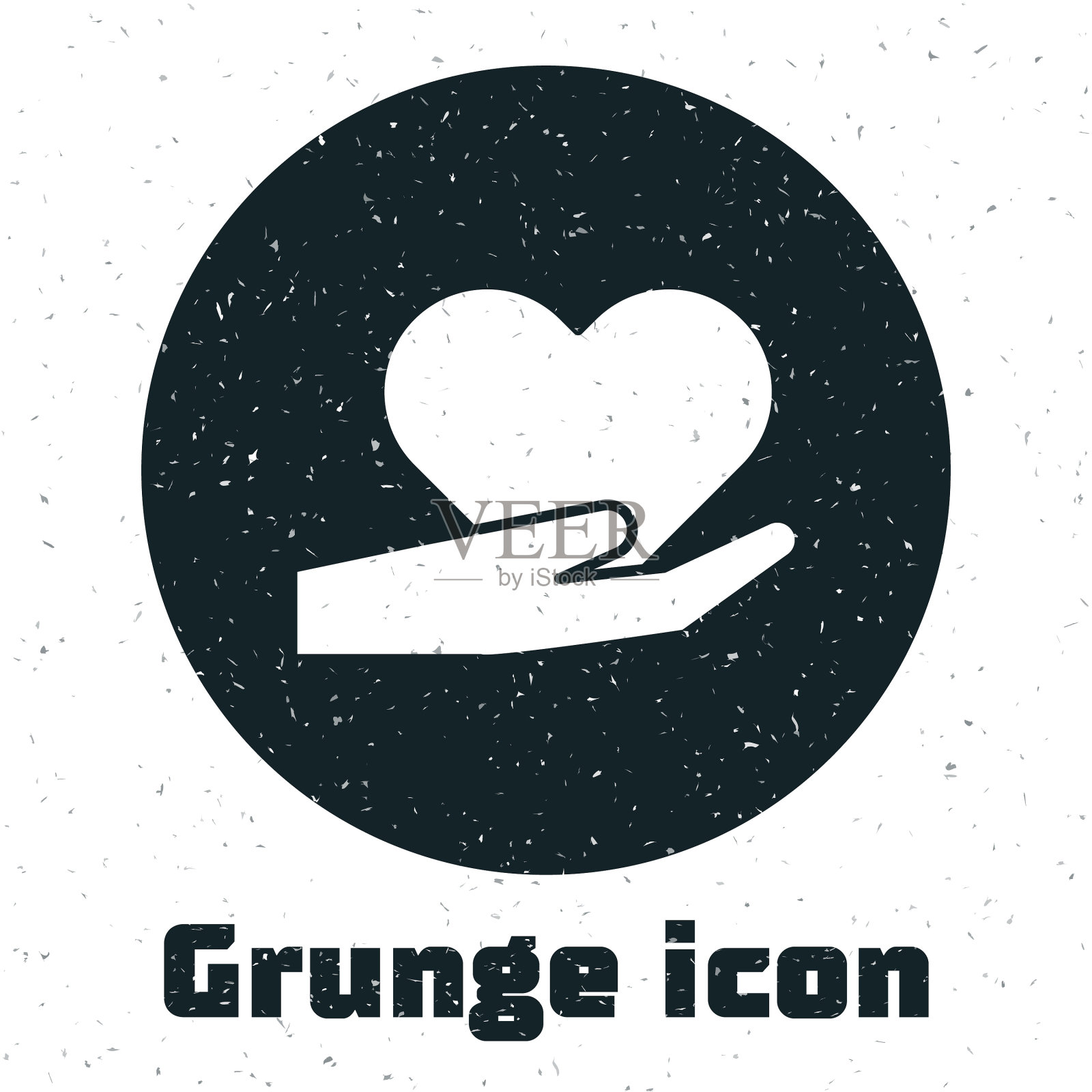 Grunge心形手图标孤立在白色插画图片素材