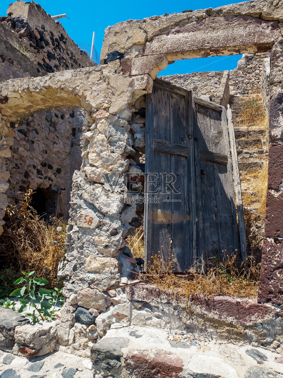 废弃的圣托里尼岛景色。基克拉迪群岛,希腊。照片摄影图片