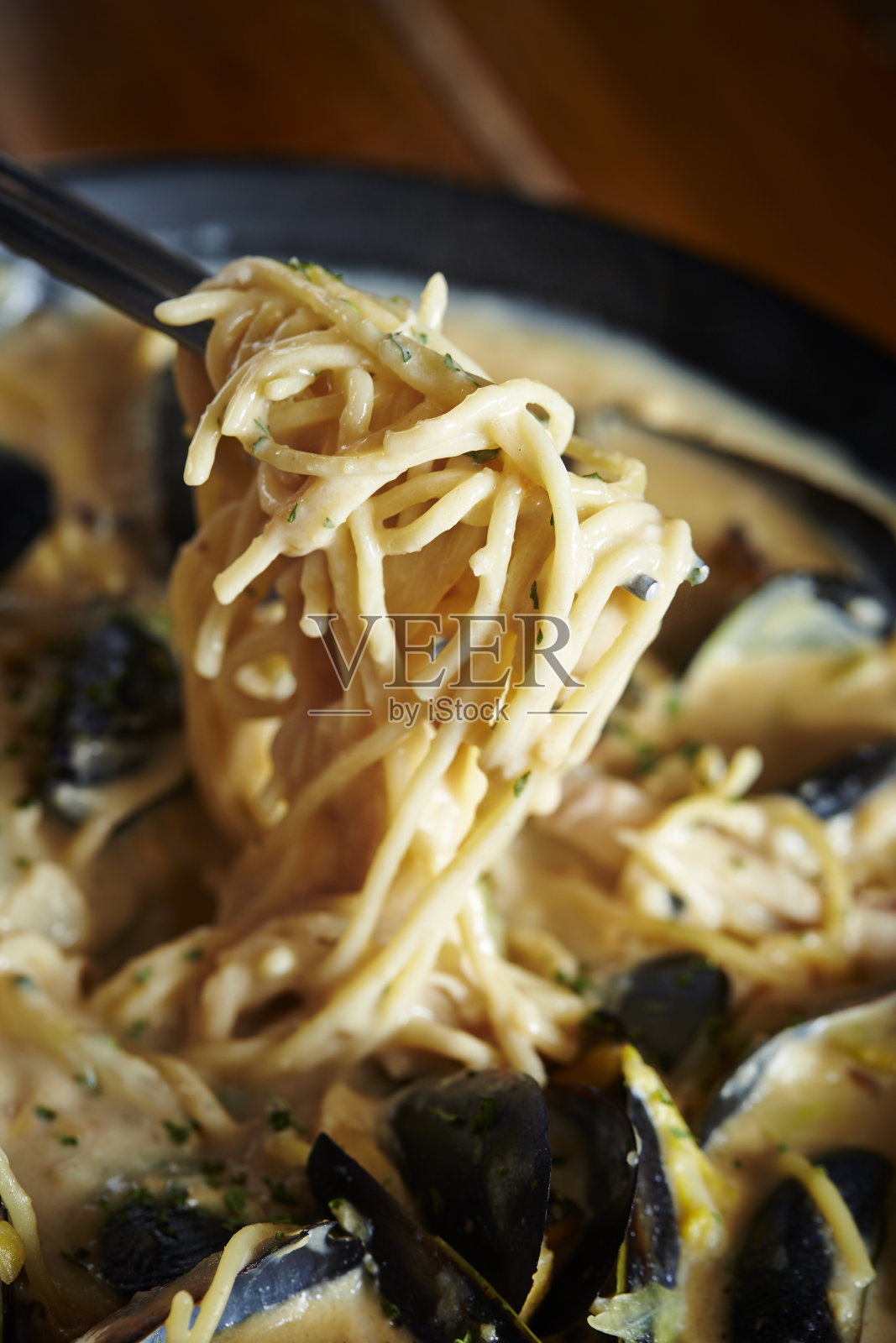 海鲜奶油意大利面照片摄影图片