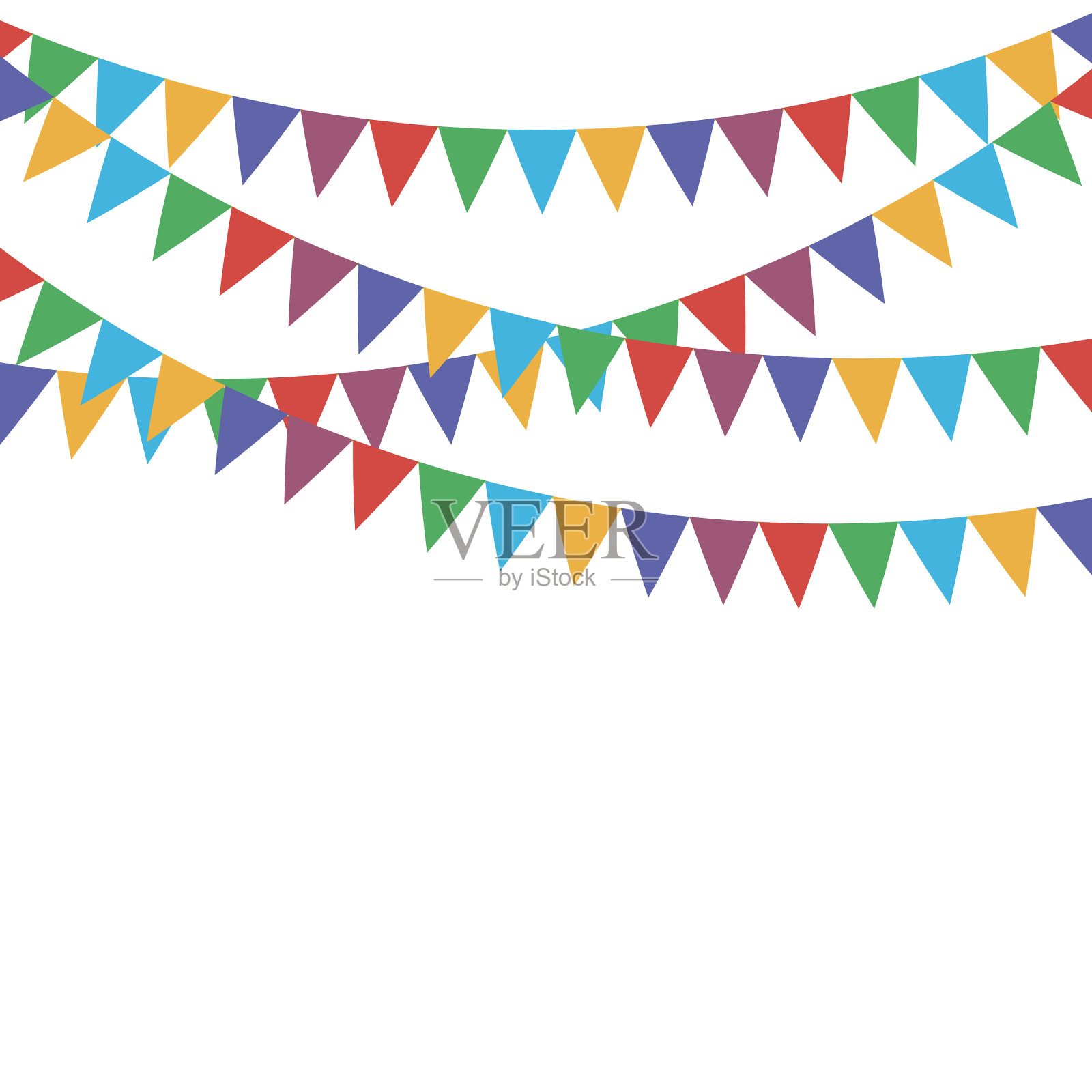 色彩鲜艳的彩旗、旗帜和花环插画图片素材
