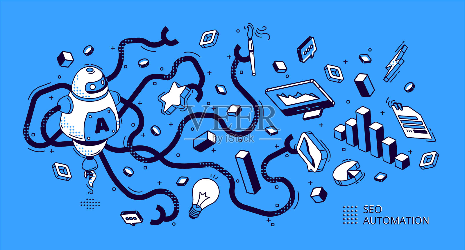 Seo自动化等距横幅互联网内容插画图片素材
