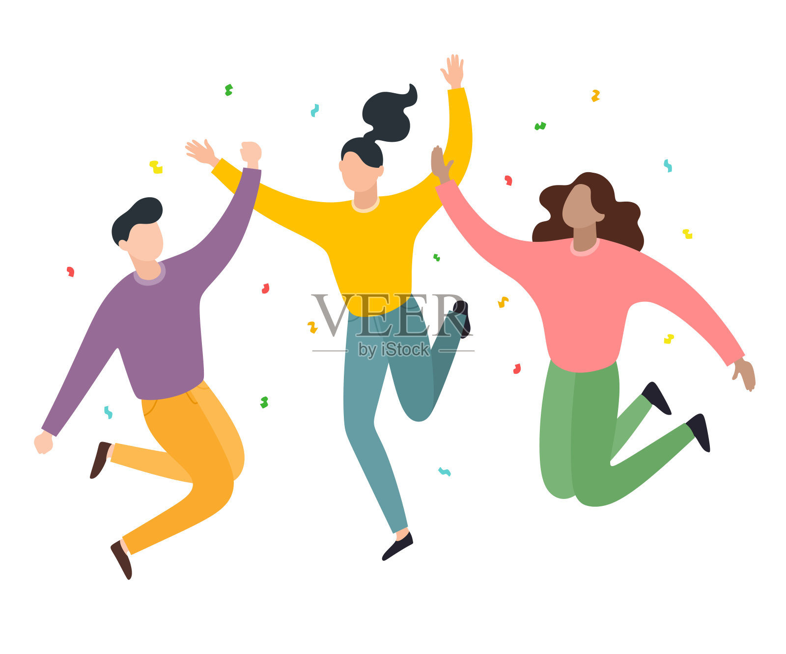 年轻人一起跳。矢量插图在卡通平面风格。插画图片素材