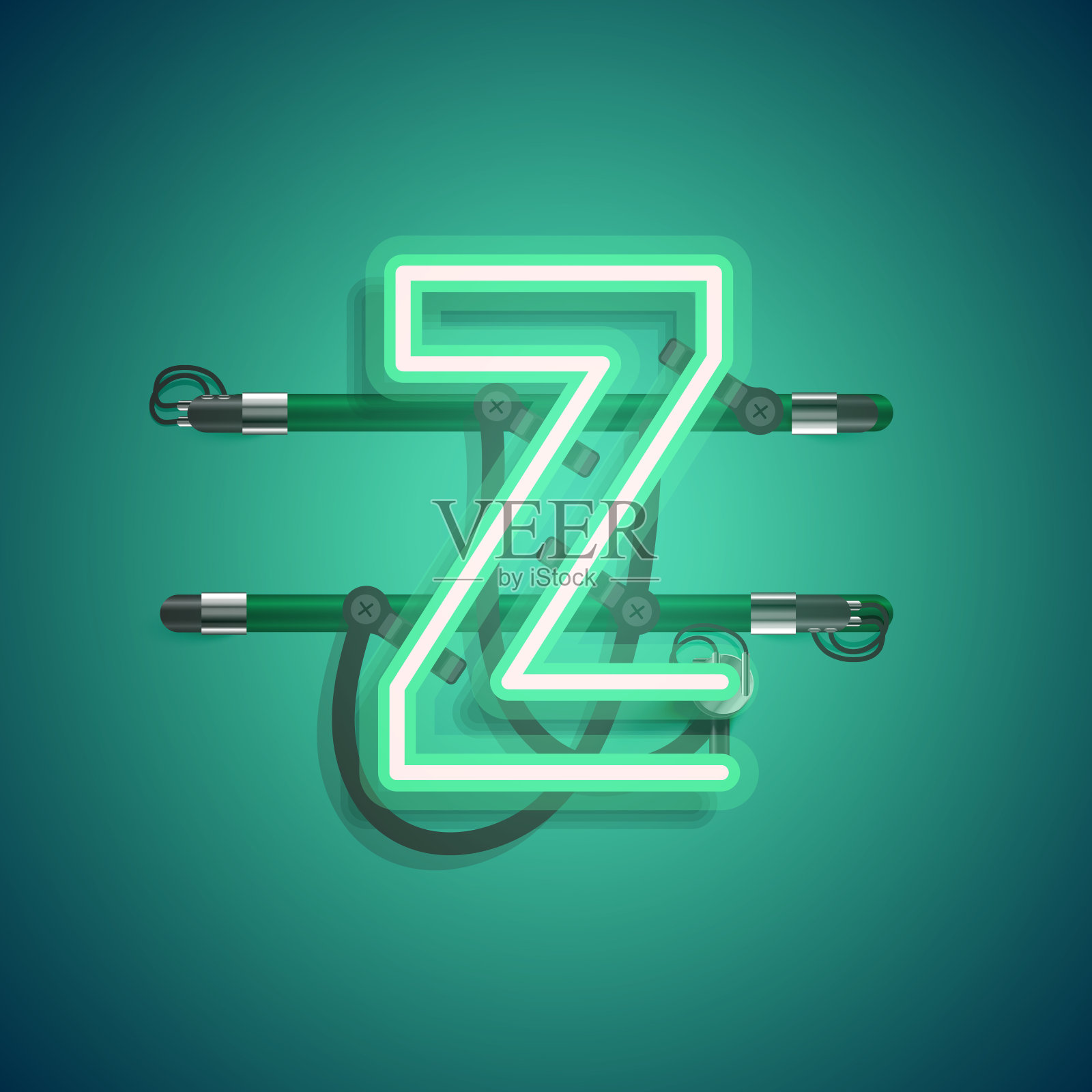 现实的霓虹灯角色与电线和控制台,矢量插图设计元素图片