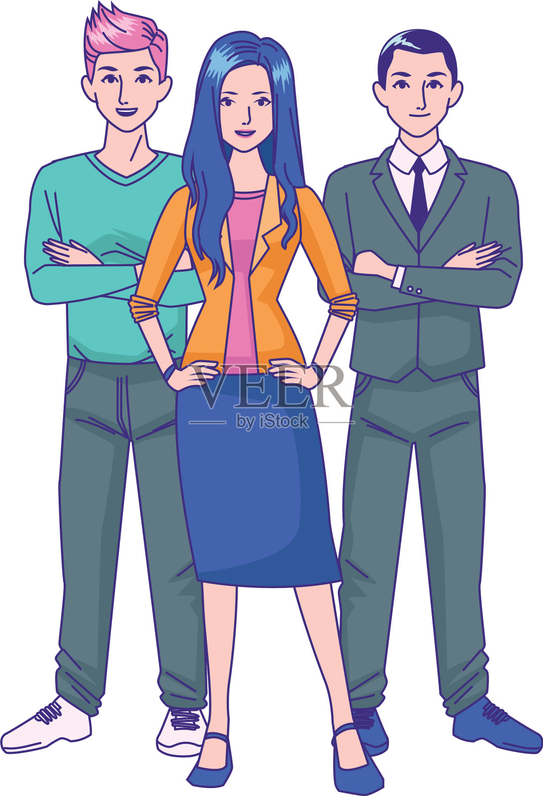 成年男子和女商人站在五颜六色的插画图片素材