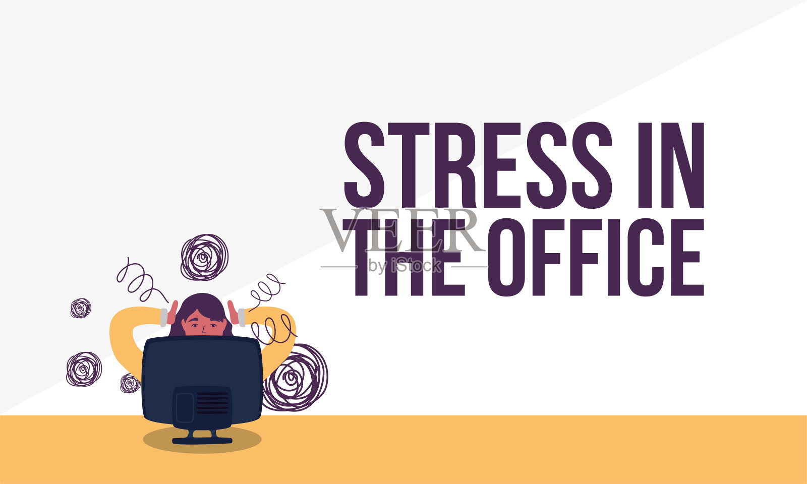 优雅的商务女性在桌面工作插画图片素材