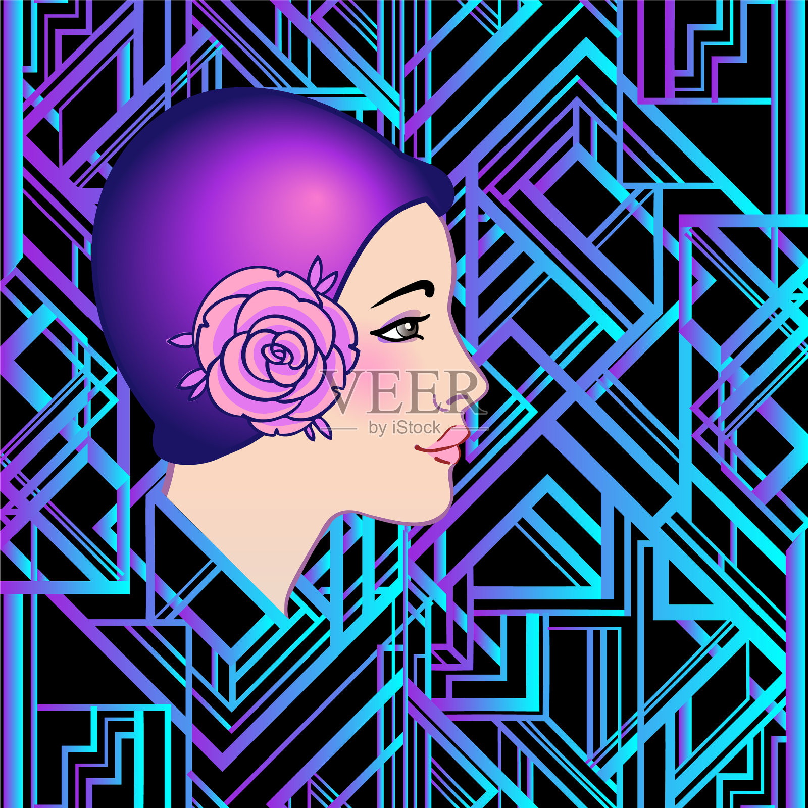 摩登女郎装饰艺术20世纪20年代风格复古插画图片素材