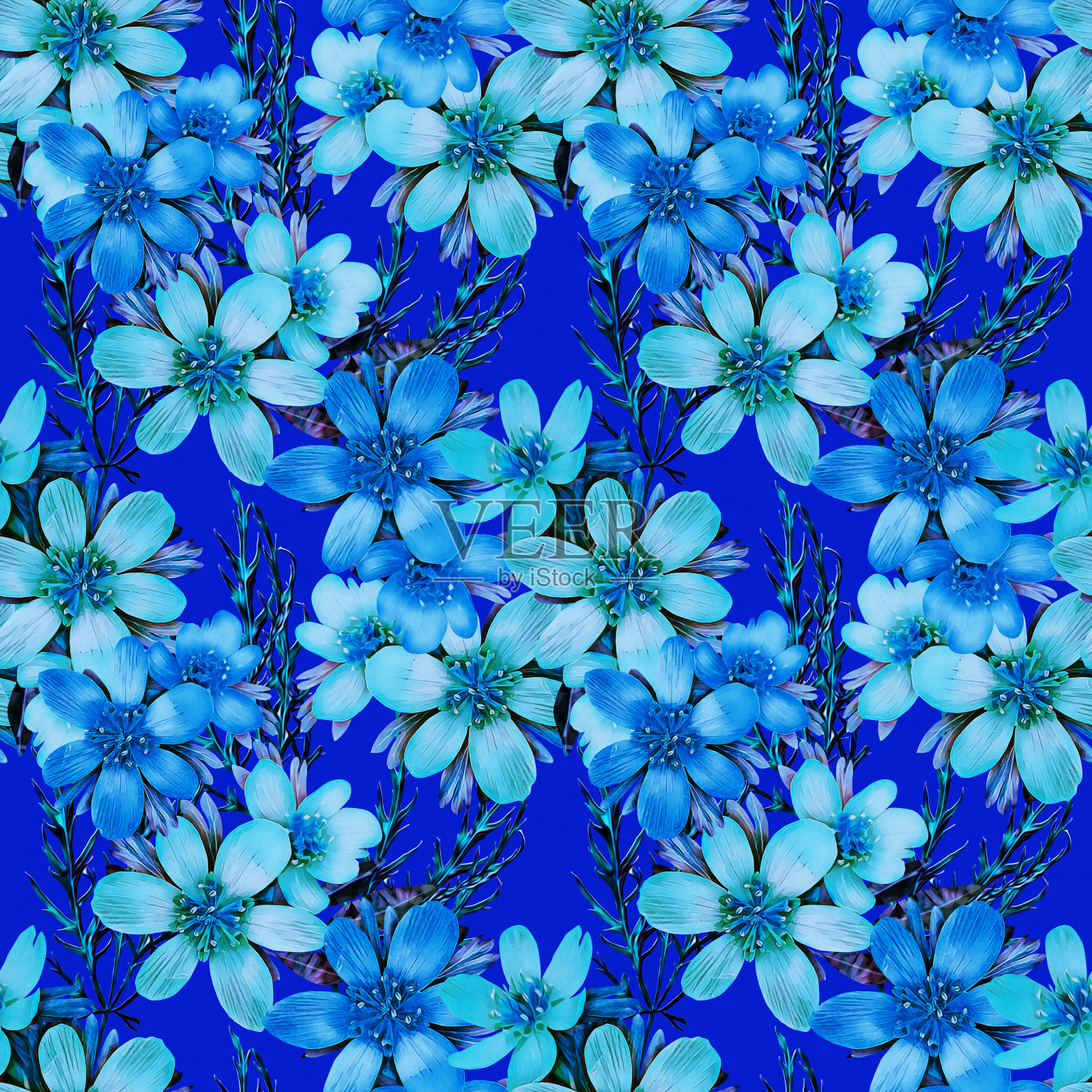 春花带嫩枝,纹路无缝。插画图片素材