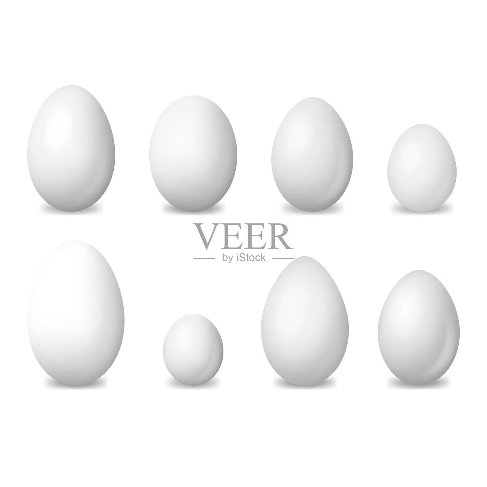 逼真的详细3d白色空白鸟蛋设置。向量插画图片素材