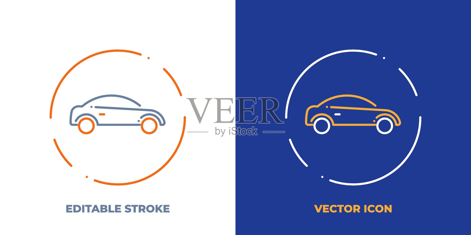 汽车线艺术矢量图标与可编辑的笔触。车辆轮廓符号。轿车由汽车象形文字细描而成。孤立的背景。插画图片素材