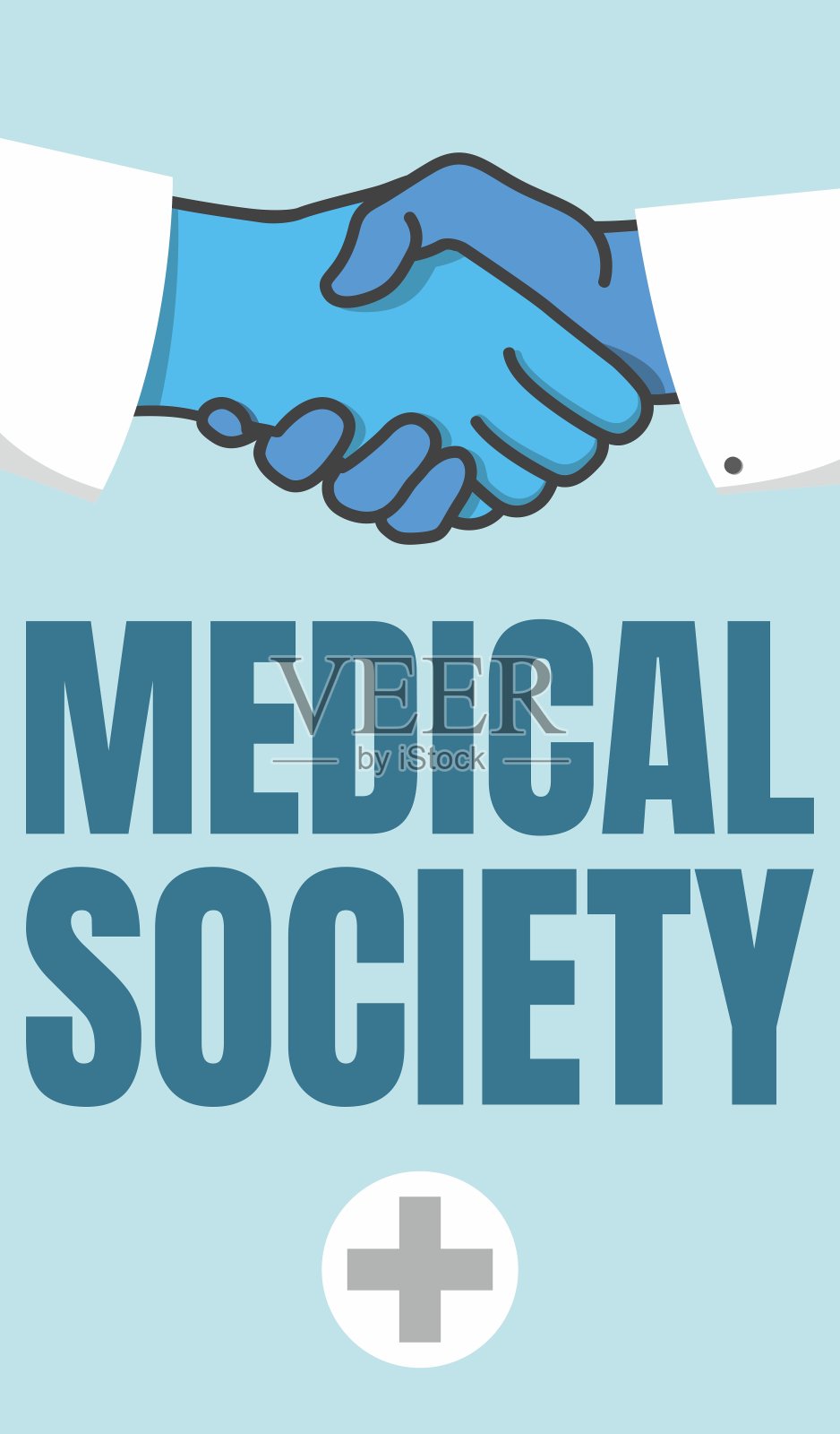 两位医生手握医用手套,象征着医学界、医务人员的团结插画图片素材