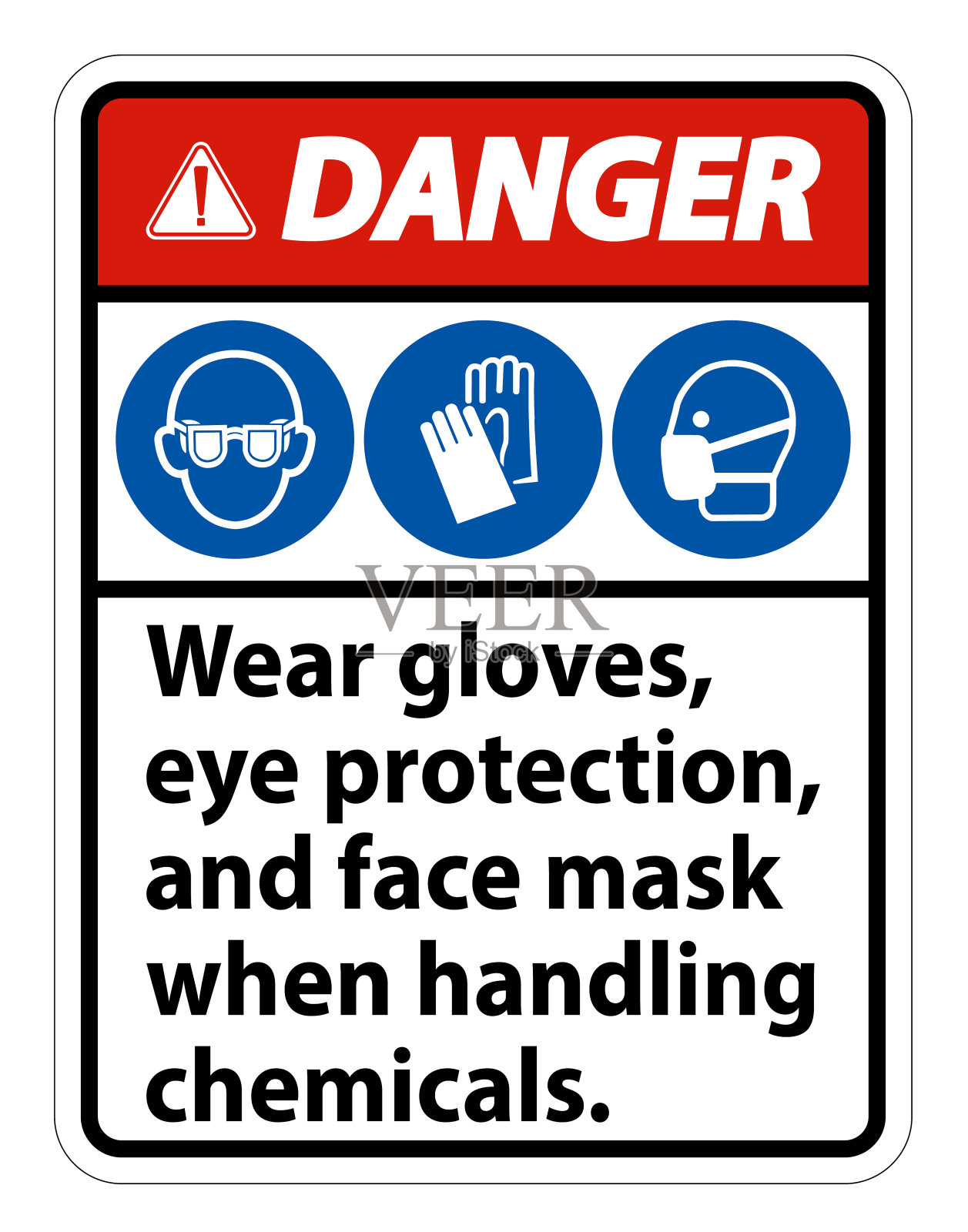 危险戴手套,眼睛保护,和面罩标志隔离在白色背景,矢量插图eps插画图片素材