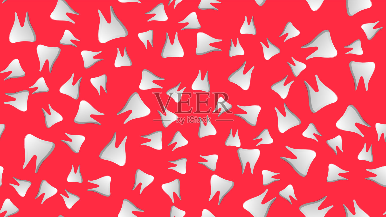 无尽的无缝医疗科学医疗项目的图案牙齿上的红色背景。矢量图插画图片素材