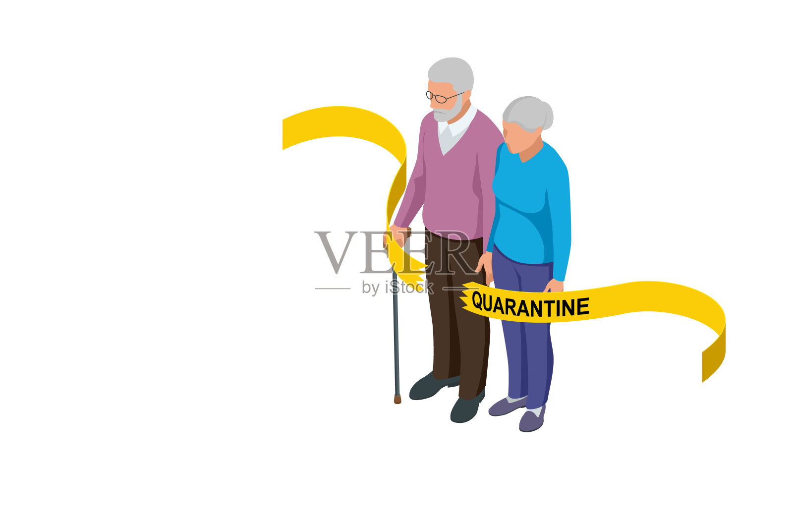 隔离结束了,冠状病毒结束了。封锁结束铭文、冠状病毒隔离结束、大流行超越等距概念插画图片素材