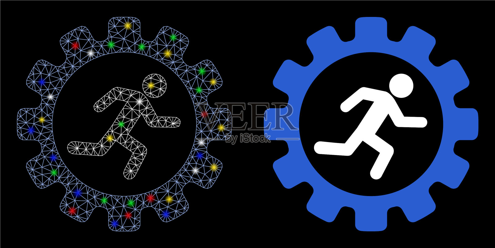 耀斑网网络齿轮老鼠赛跑图标与耀斑插画图片素材
