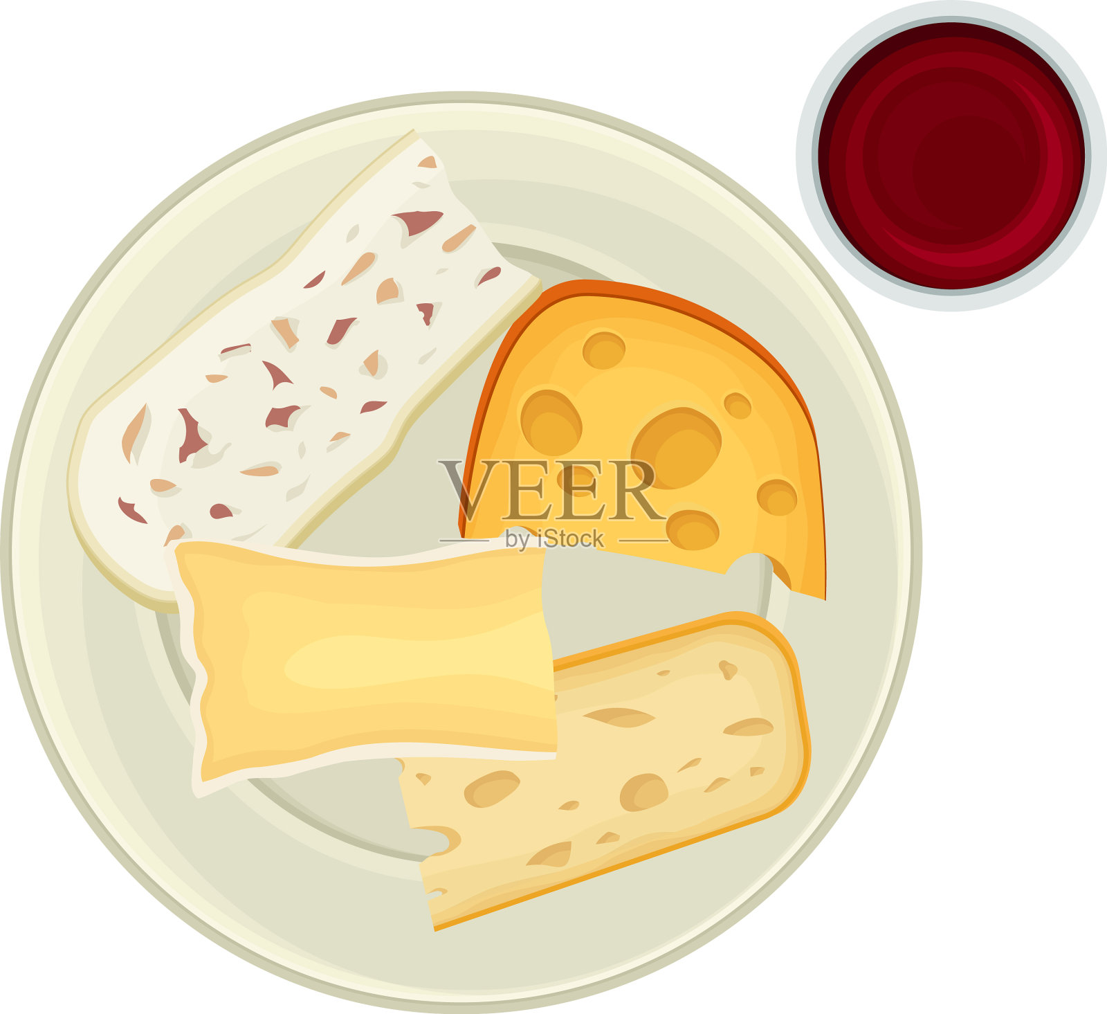 奶酪与酱汁盘俯视图插画图片素材
