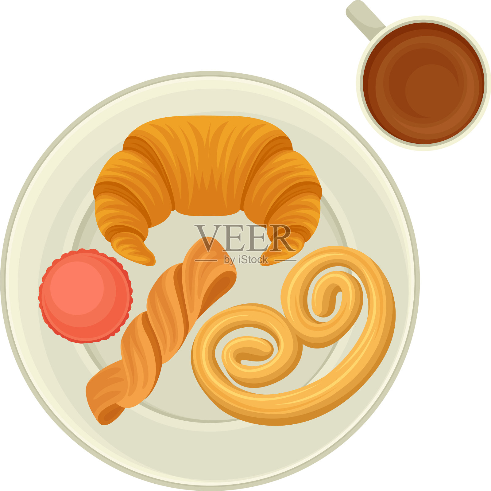 早餐有咖啡的法式糕点插画图片素材