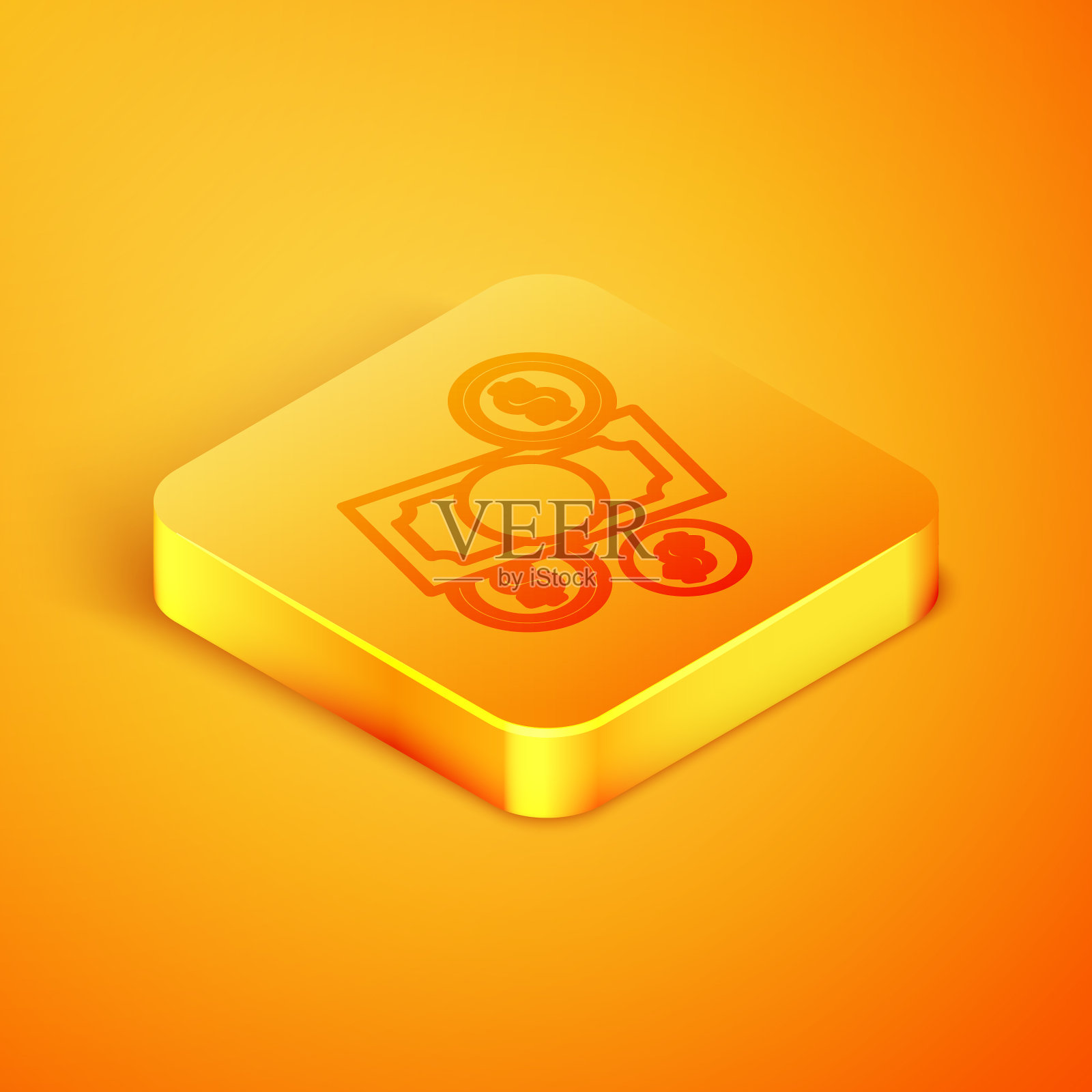 等距线堆叠纸币、现金和硬币图标素材