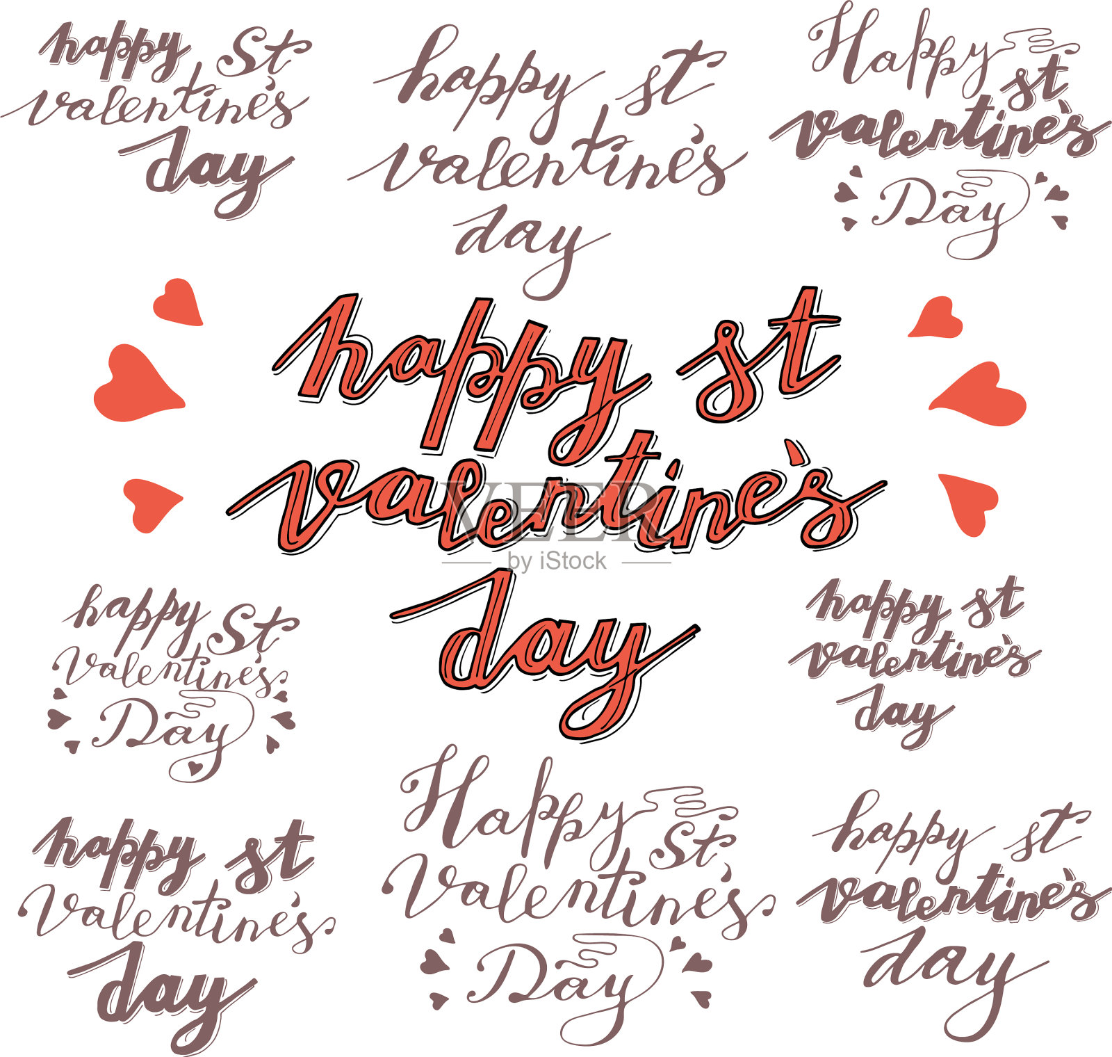 Set hand lettering短语快乐情人节插画图片素材