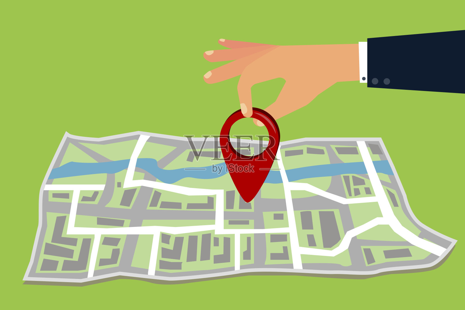 地图上大头针的矢量图像。一个特定地方的标记的平面插图。股票模板。设计模板素材