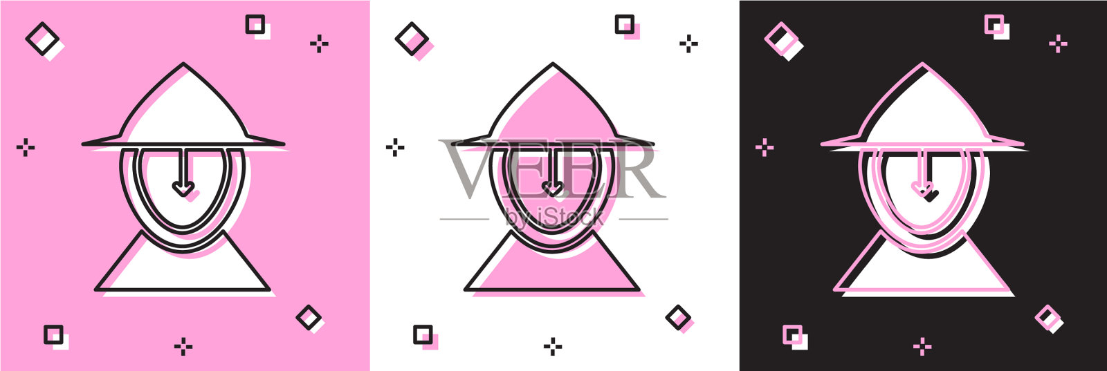 设置中世纪铁头盔的头部保护图标插画图片素材