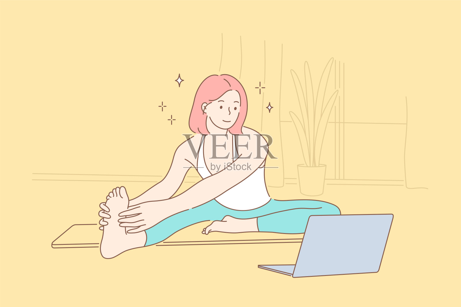 运动、瑜伽、健身理念。插画图片素材