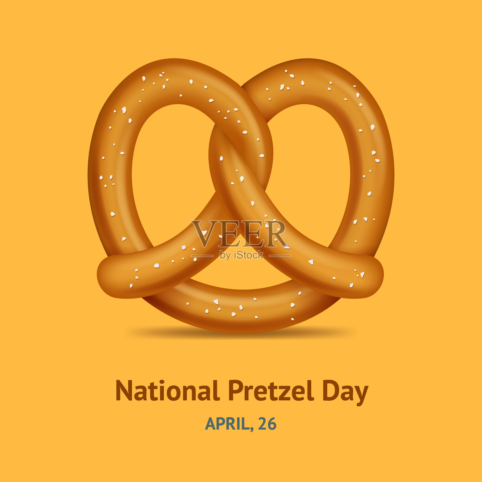 逼真的3d椒盐卷饼传统面包零食卡。向量插画图片素材