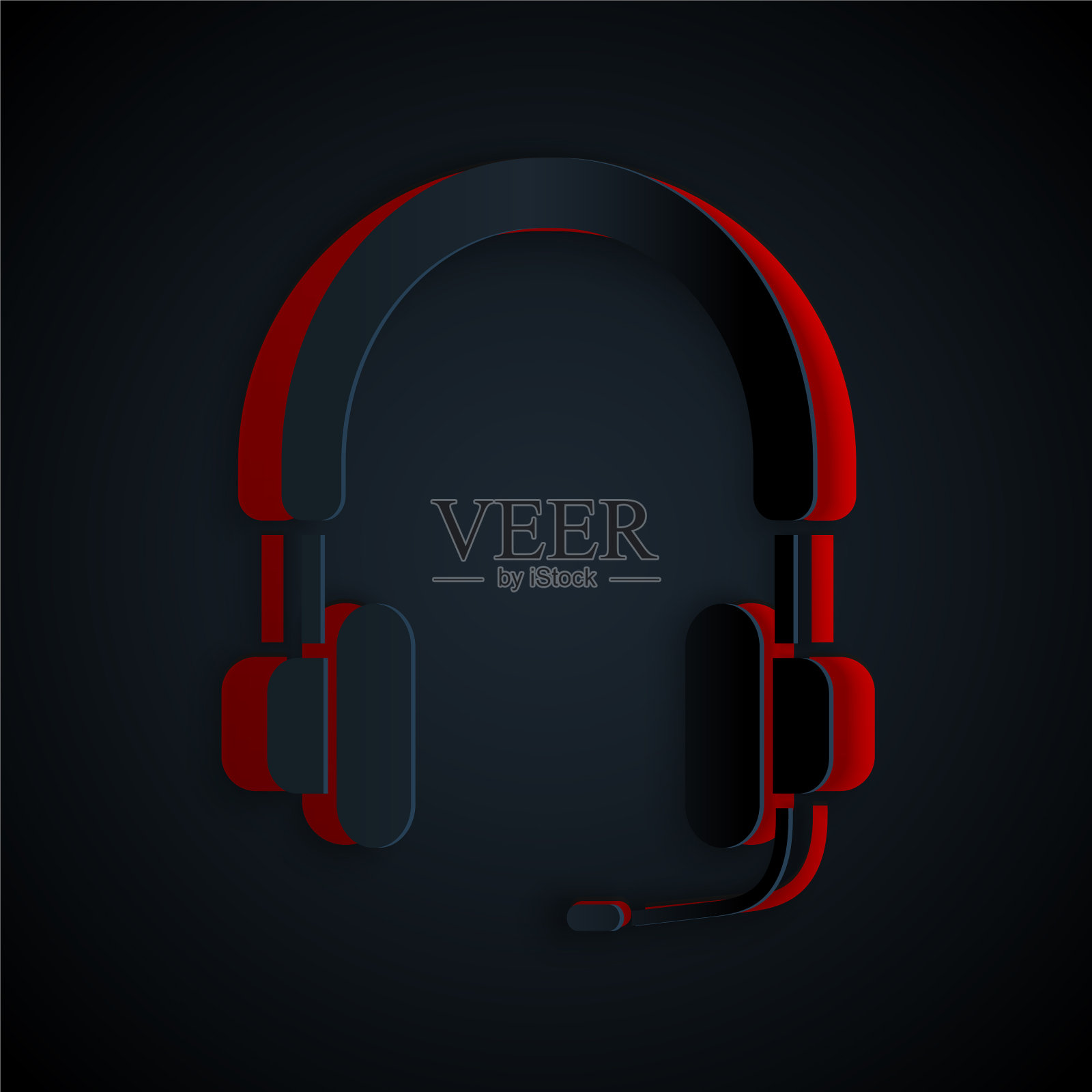 剪纸耳机图标孤立在黑色插画图片素材