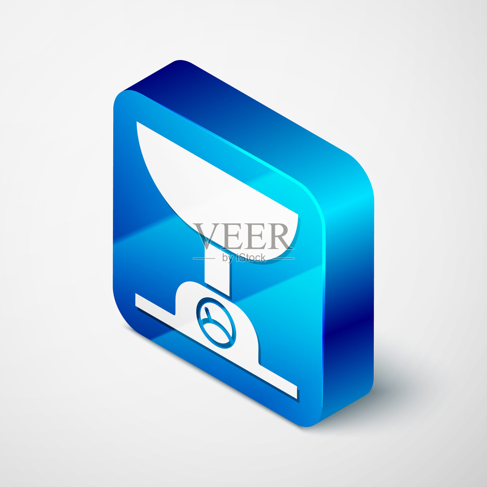 等距电子秤图标孤立在灰色背景。体重测量设备。蓝色方块按钮。矢量图图标素材