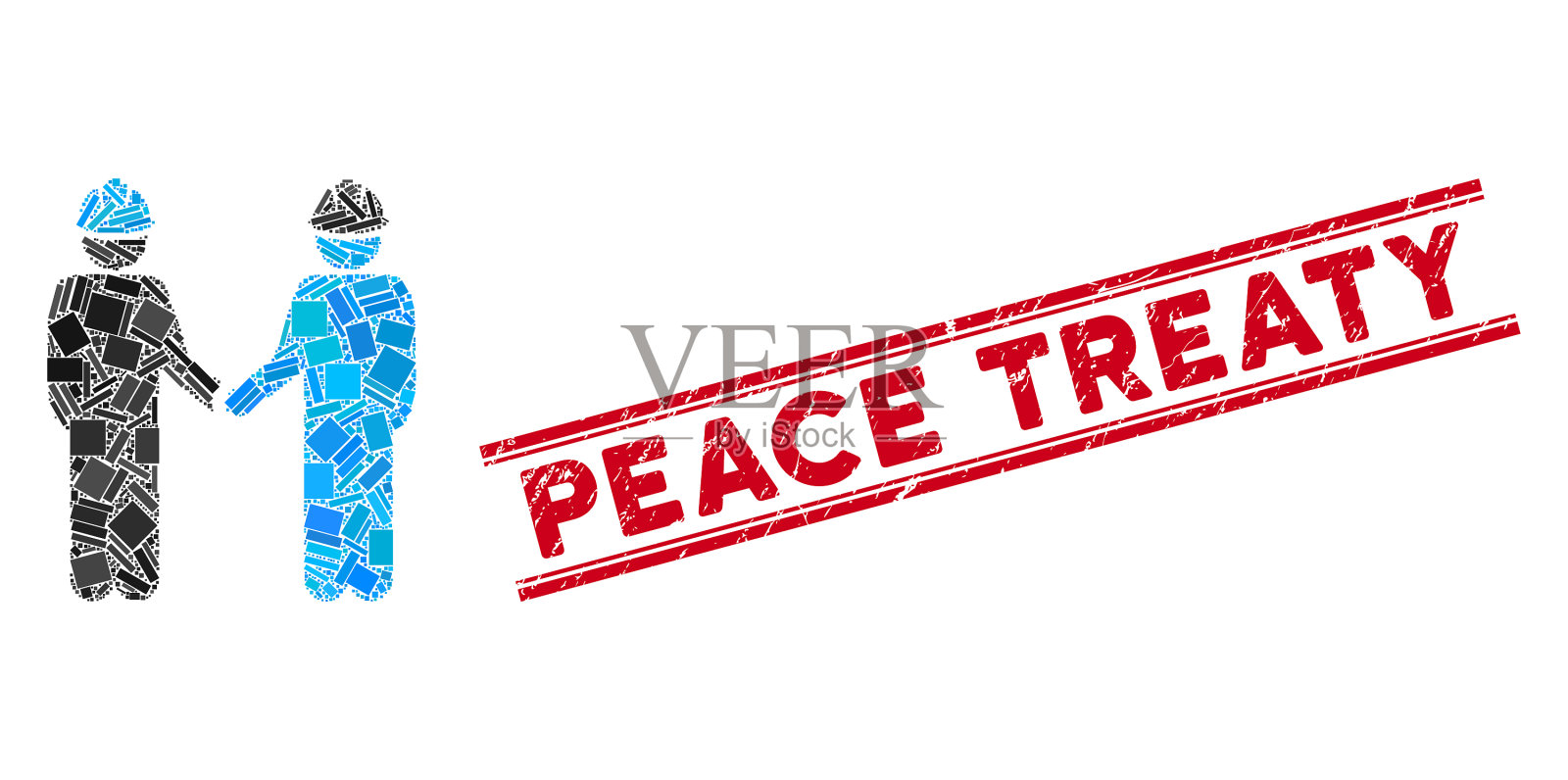 工程师握手马赛克和垃圾和平插画图片素材