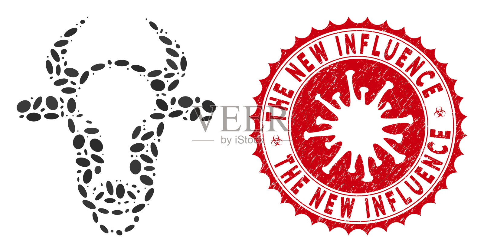 拼贴牛圈图标与冠状病毒的痛苦插画图片素材