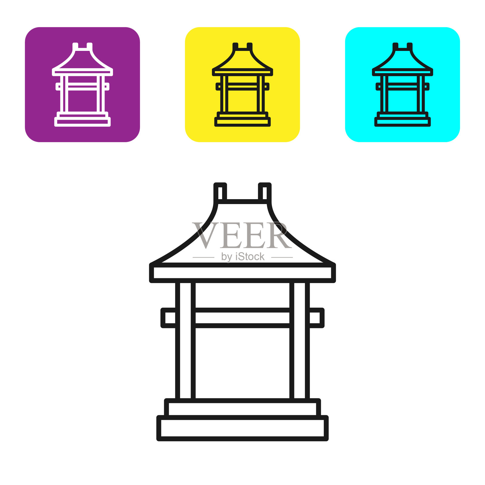 黑线日本门图标孤立在白色插画图片素材