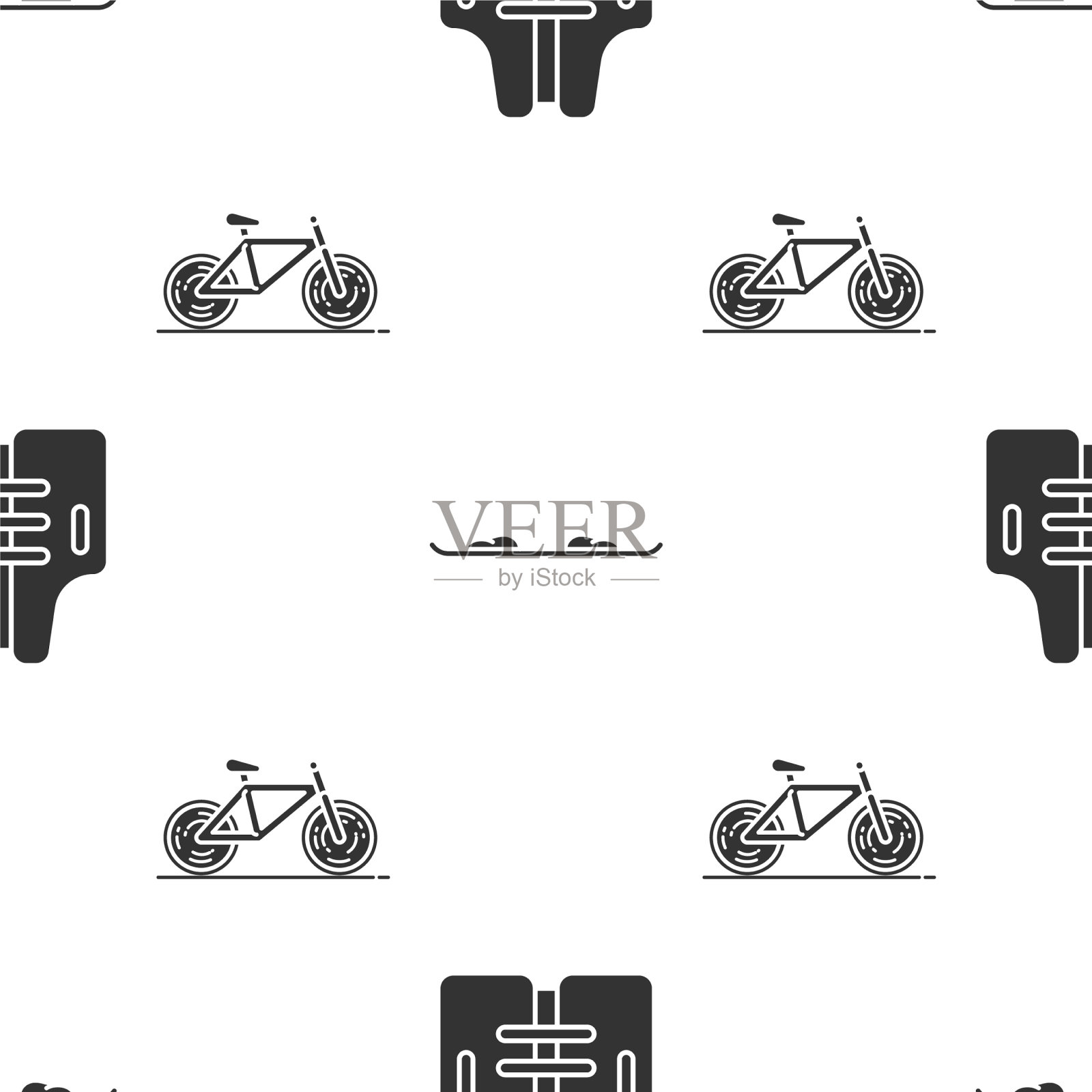 无缝设置滑雪板和自行车救生衣图标素材