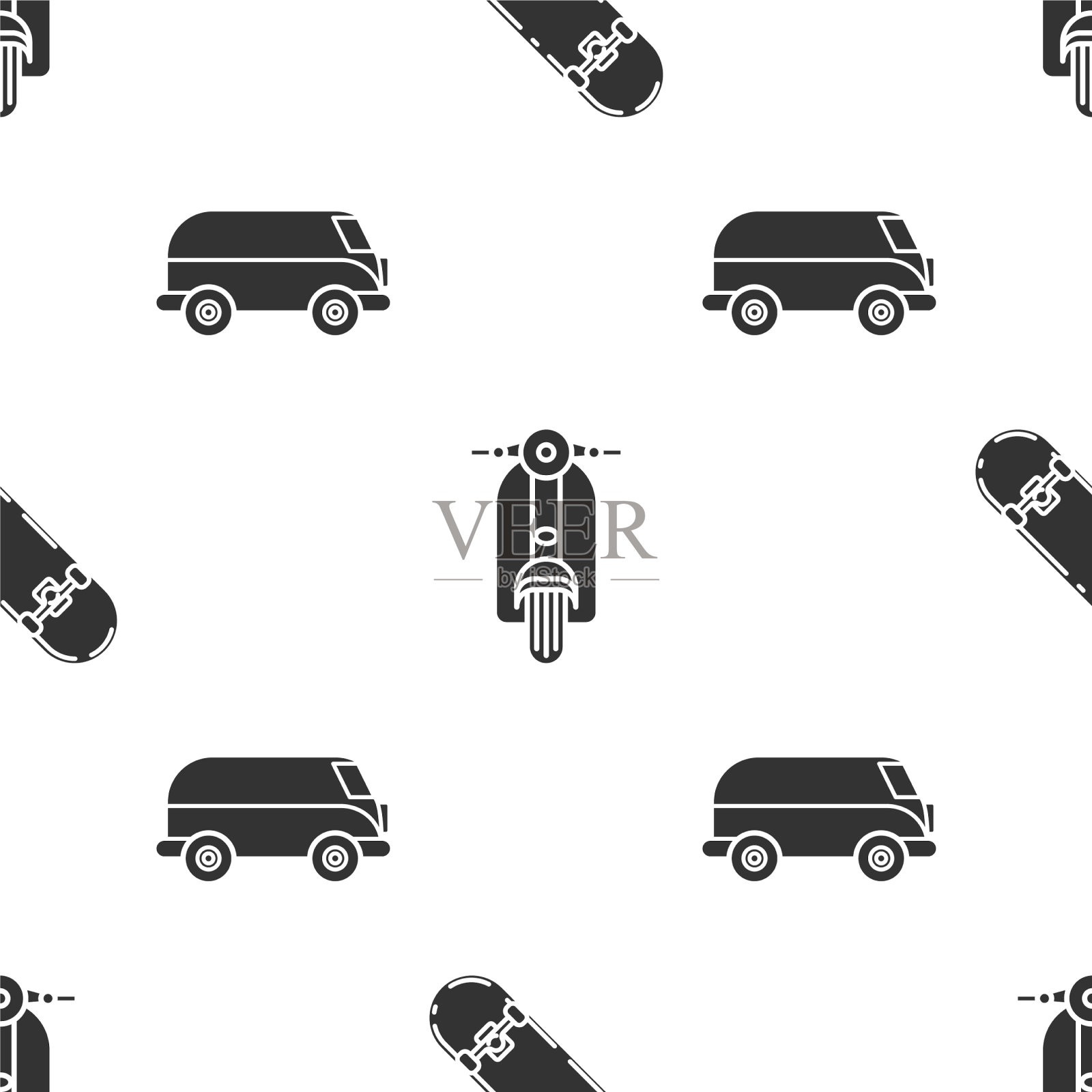 设置滑板滑板车和复古小货车图标素材