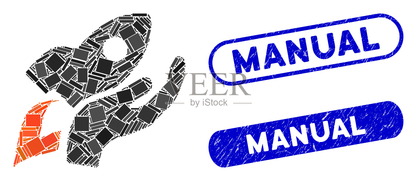 矩形拼贴手工火箭发射用插画图片素材