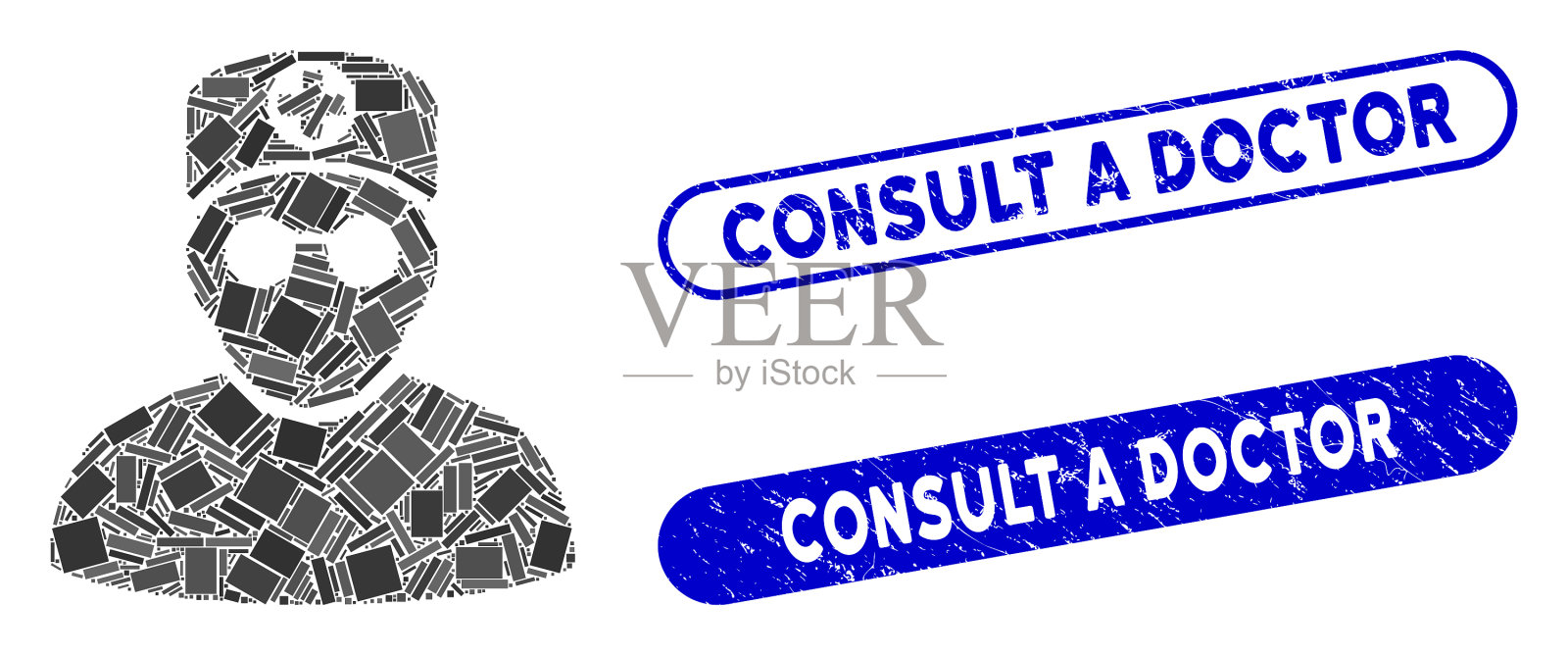 矩形拼贴医生与纹理咨询插画图片素材