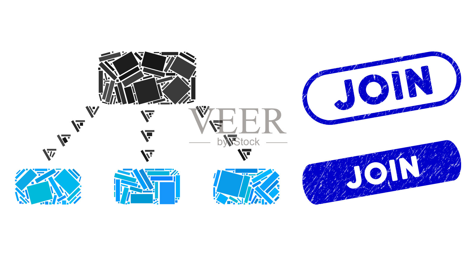 矩形马赛克虚线方案与grunge连接插画图片素材