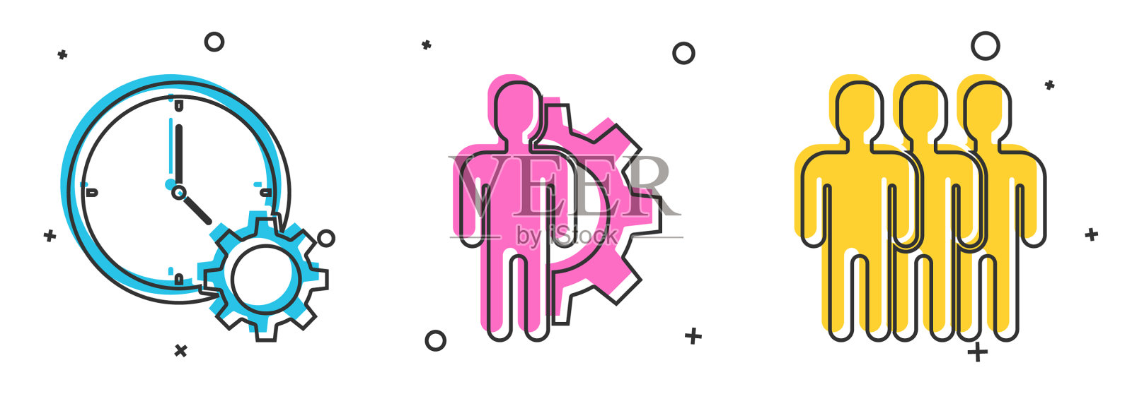 设定时间管理人与齿轮内和图标素材