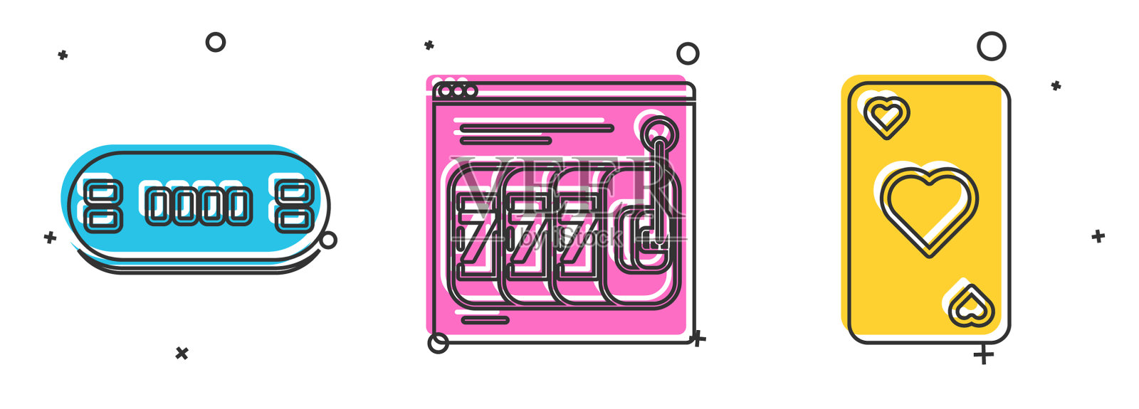 设置扑克桌与幸运在线老虎机图标素材