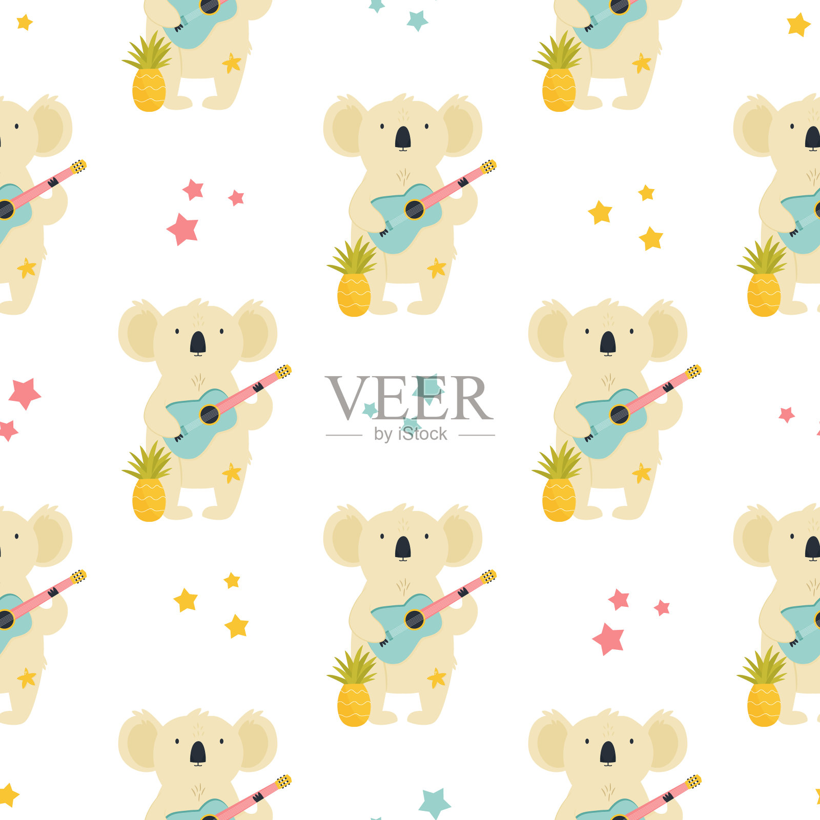 彩色无缝图案与可爱有趣的考拉插画图片素材