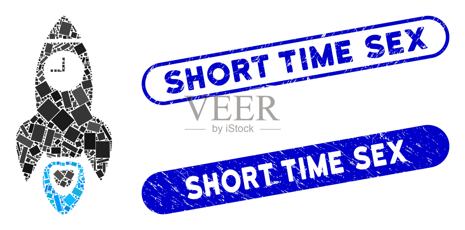 矩形拼贴空间火箭时间与悲痛图标素材