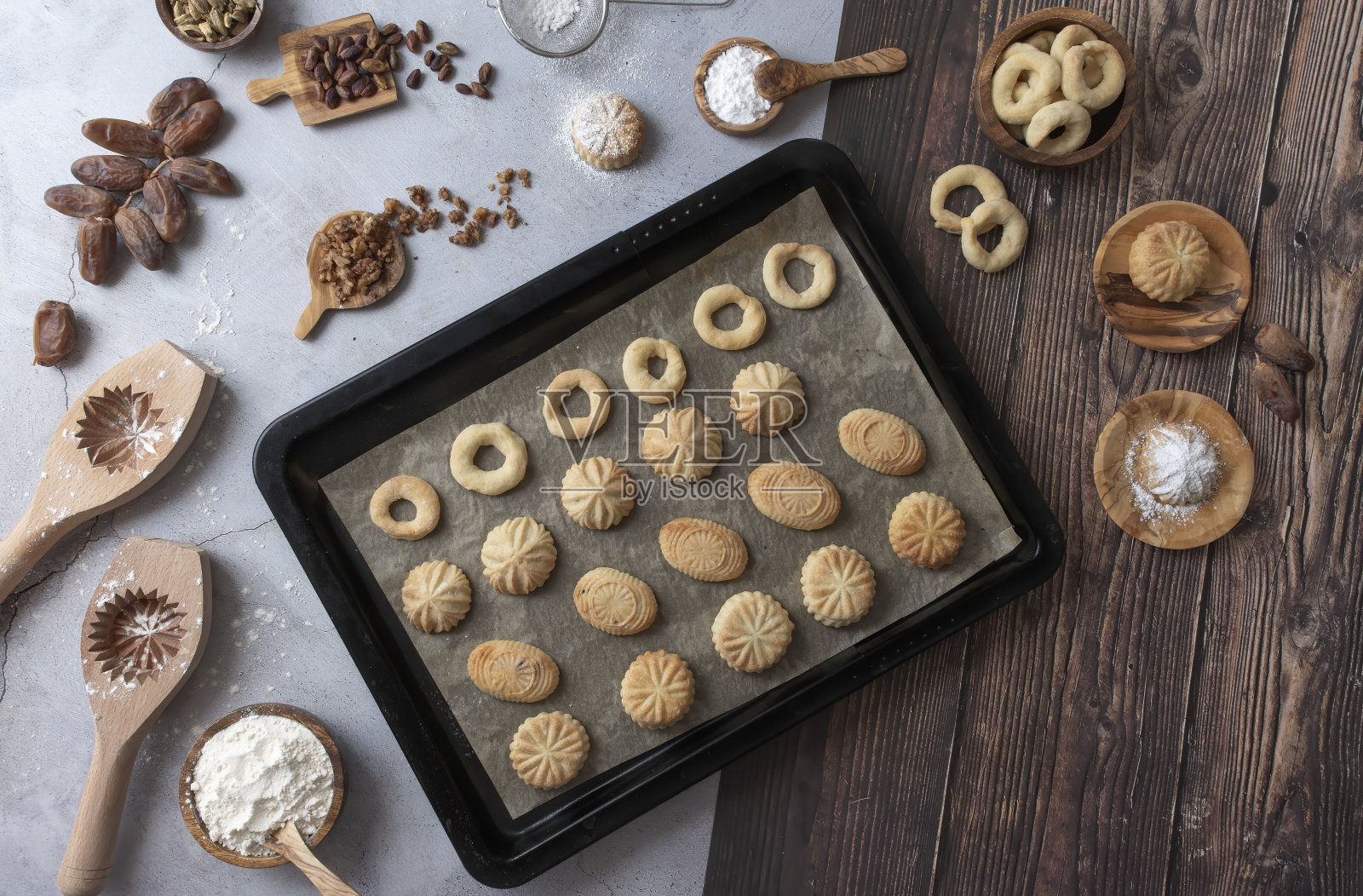 混合或不同类型的开斋节,开斋节饼干照片摄影图片