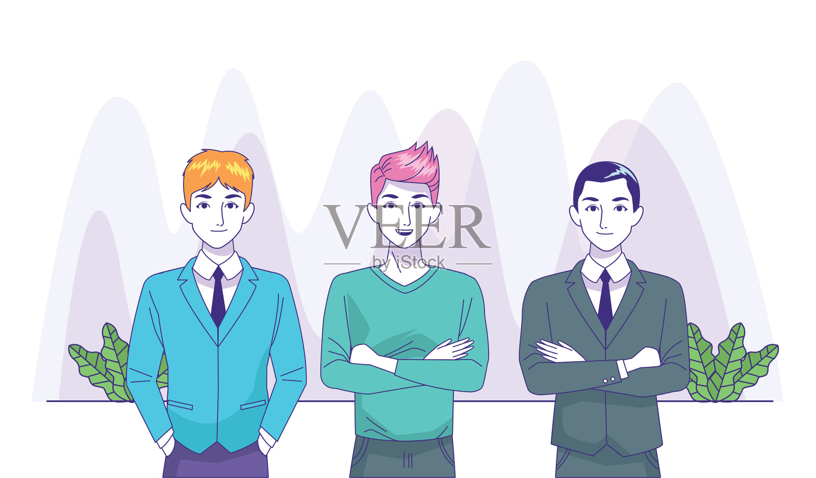 卡通商人和男子站在五颜六色插画图片素材