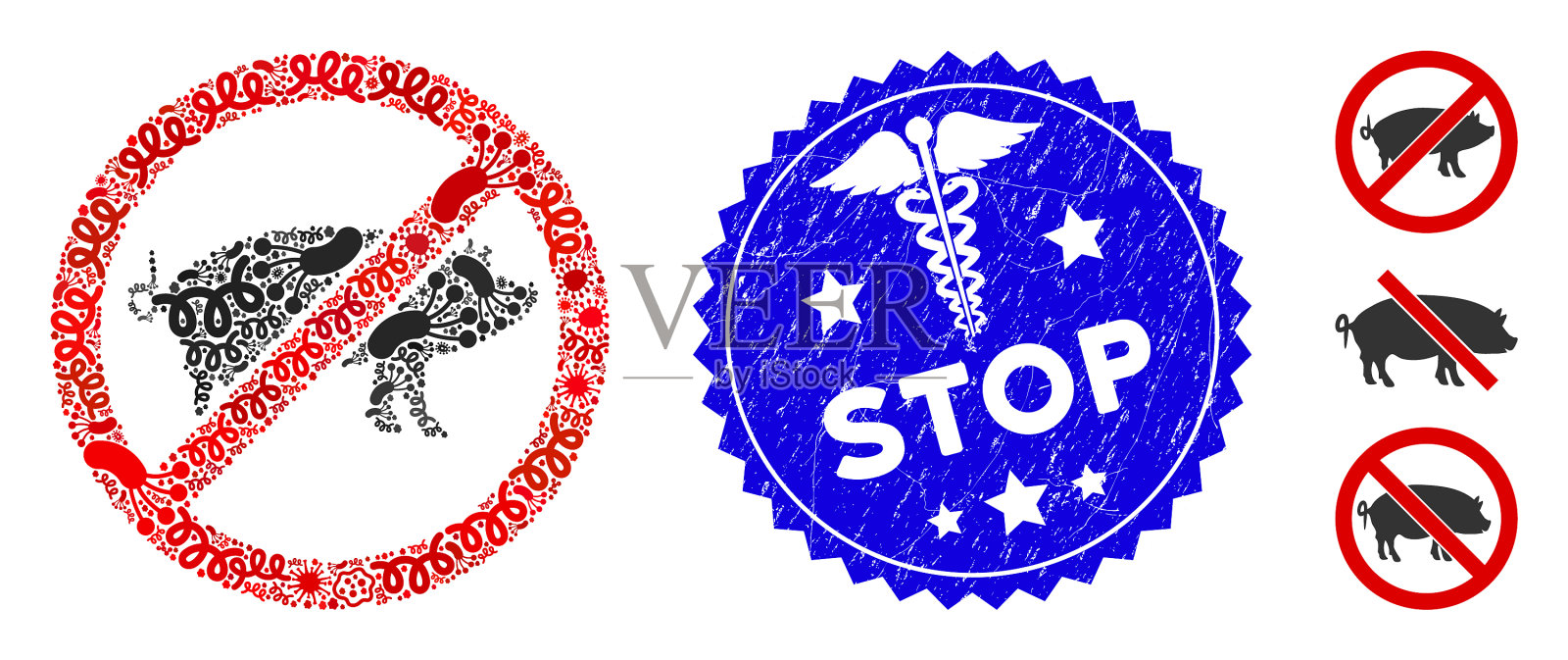 传染病马赛克与医疗停止猪图标插画图片素材