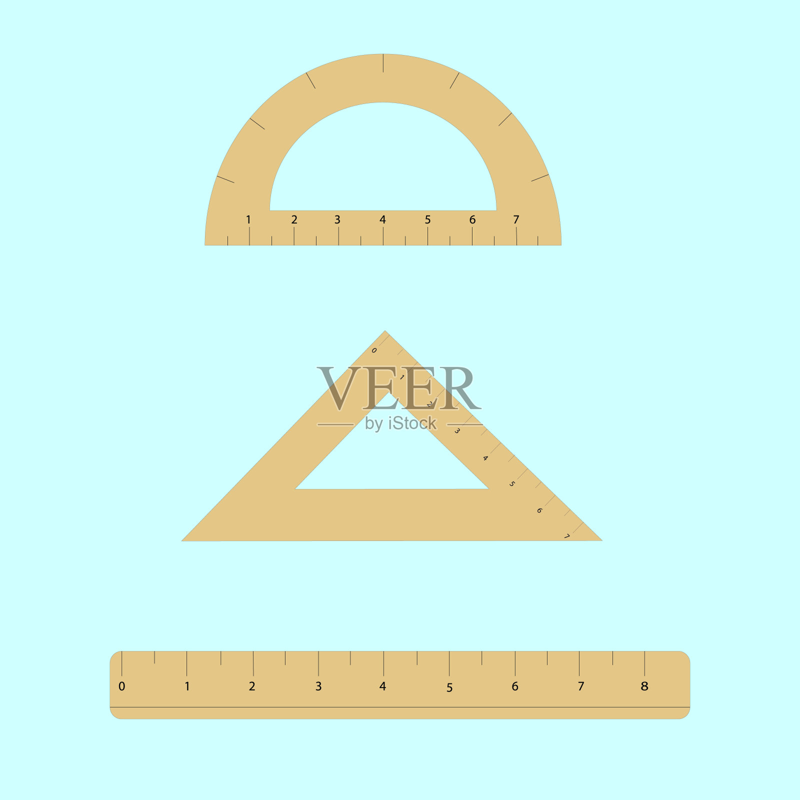 塑料透明尺,三角尺和量角器尺插画图片素材