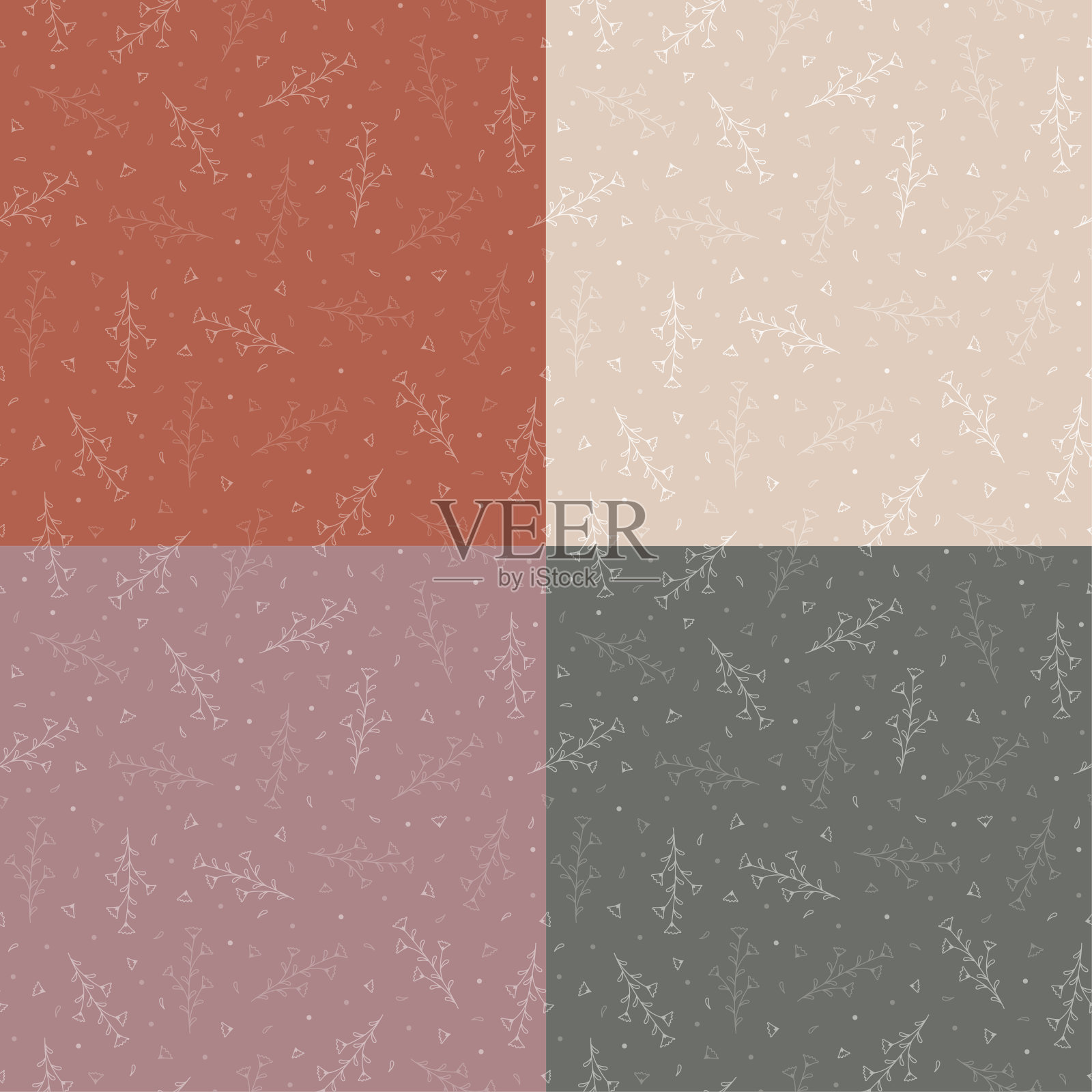 无缝模式与手绘花,矢量插图插画图片素材