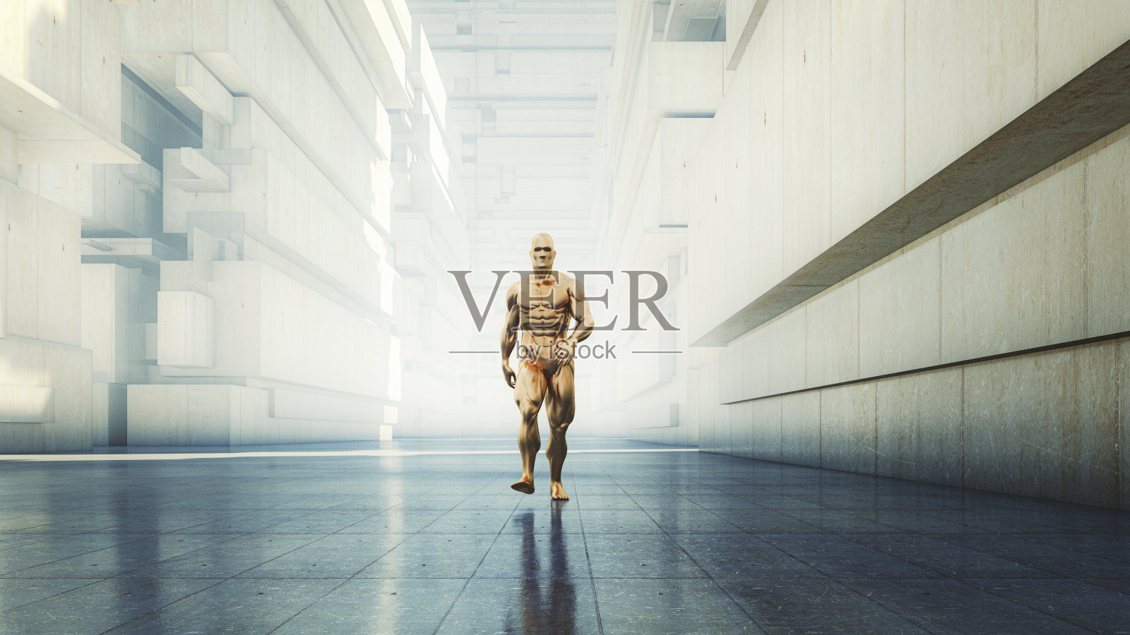 机器人在未来的城市里行走照片摄影图片