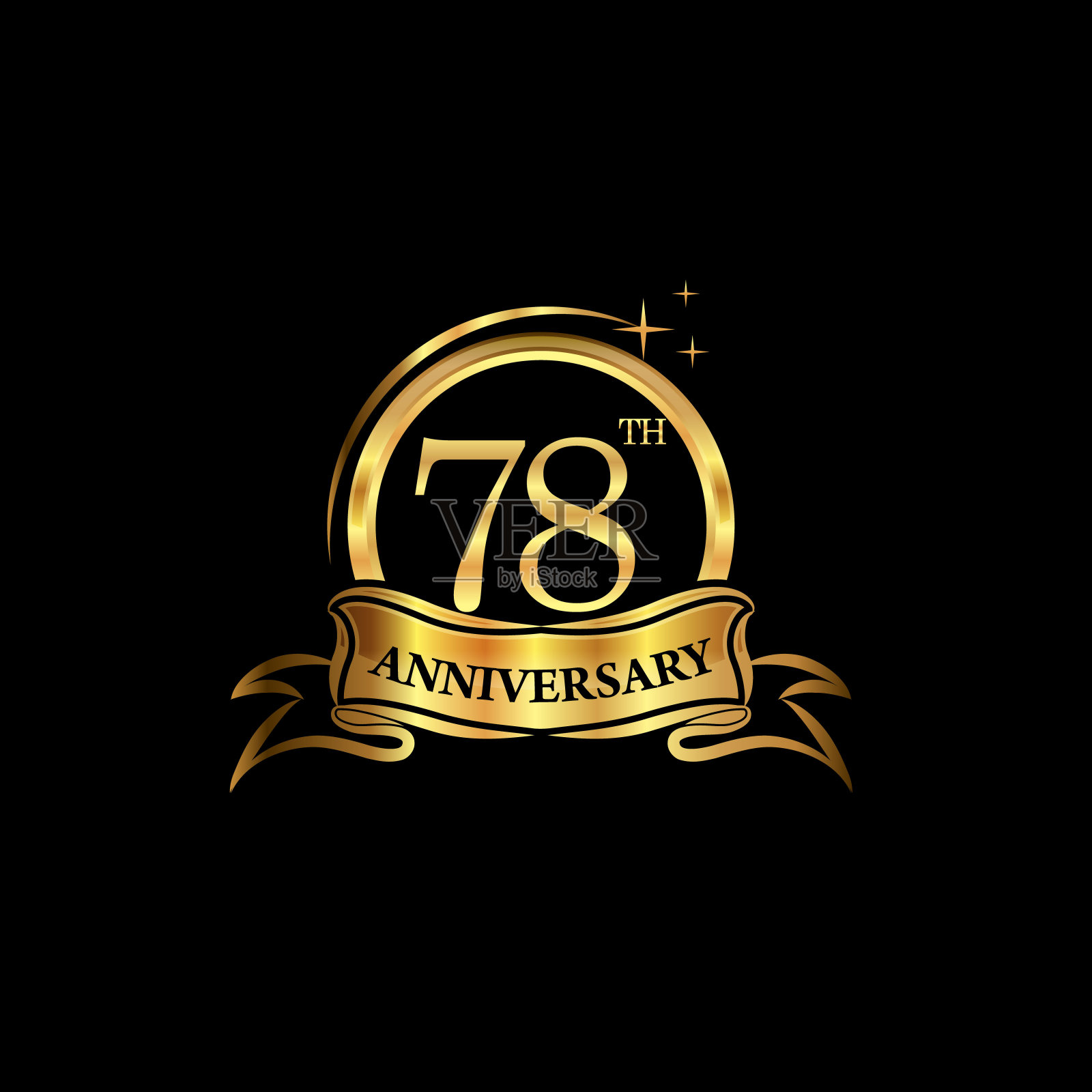 七十八周年庆典。周年纪念经典典雅金色孤立在黑色背景,矢量设计的庆祝,邀请卡,和贺卡插画图片素材