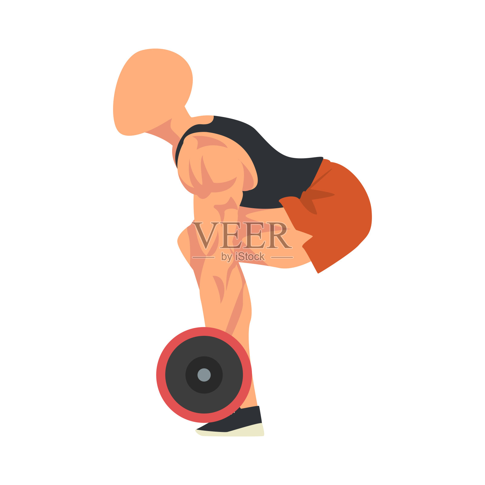 男人下蹲与杠铃,在白色背景上做运动的男性运动员的侧面视图,臀部锻炼矢量插图插画图片素材