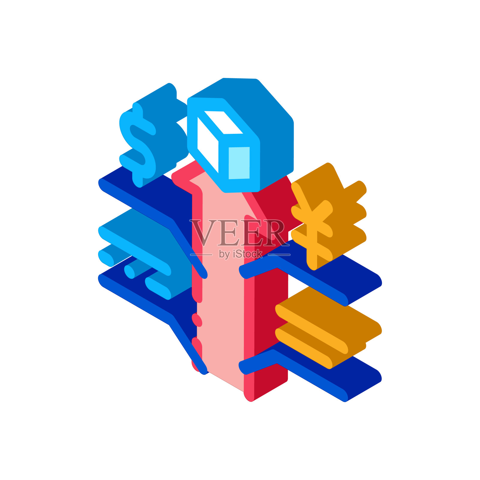 增加销售额和汇率等距图标矢量插图插画图片素材